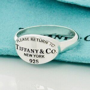 Size 9 Please Return to Tiffany & Co Oval Signet Ring in Sterling Silver